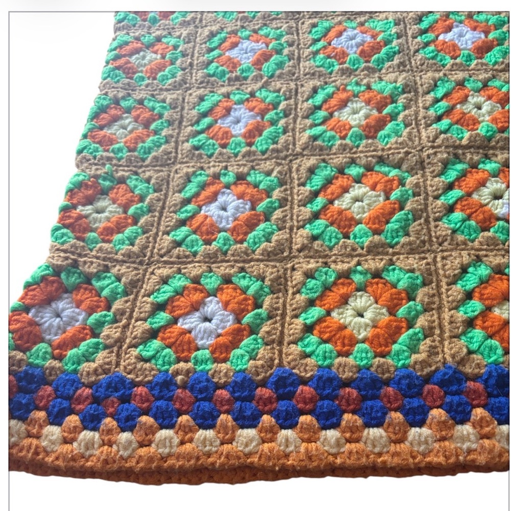 Crochet Granny Squared Throw Blanket Boho Hippie Multi Colored Handcrafted - Picture 3 of 12